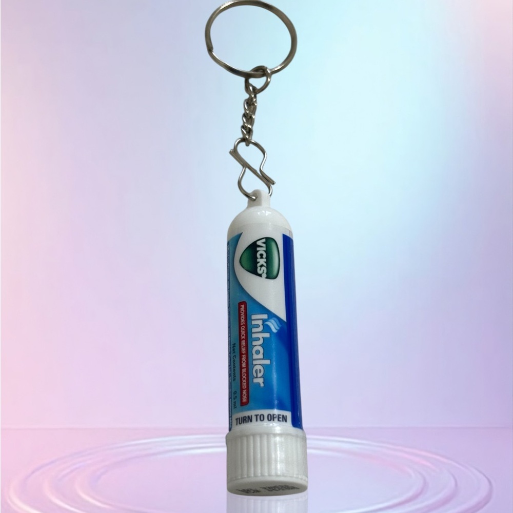 Sealed Blue/White /Red/Green Cylinder Vicks Inhaler and Keychain